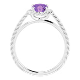 Platinum Natural Amethyst Rope Ring